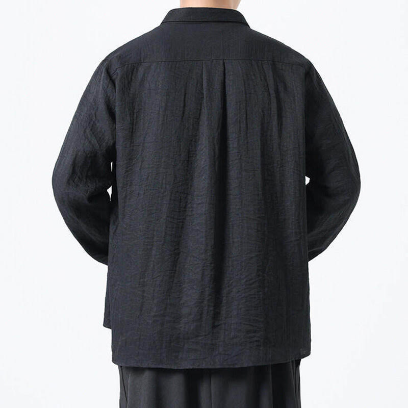 Chemise en coton à manches longues et col montant pour homme, style vintage, uni, avec boutons et Buddha Stones - image 12