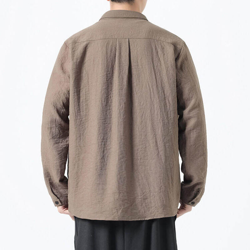 Chemise en coton à manches longues et col montant pour homme, style vintage, uni, avec boutons et Buddha Stones - image 18