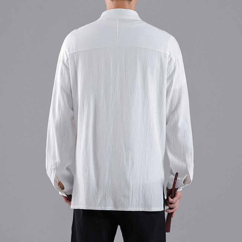 Chemise en coton à manches longues et col montant pour homme, brodée de Buddha Stones et de nuages de bon augure - image 9