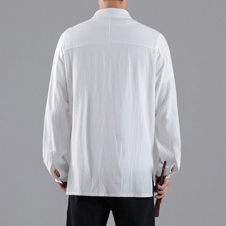 Chemise en coton à manches longues et col montant pour homme, brodée de Buddha Stones et de nuages de bon augure - image 9