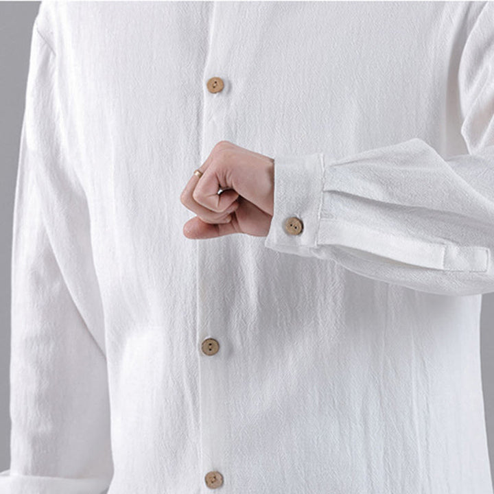 Chemise en coton à manches longues et col montant pour homme, brodée de Buddha Stones et de nuages de bon augure - image 17