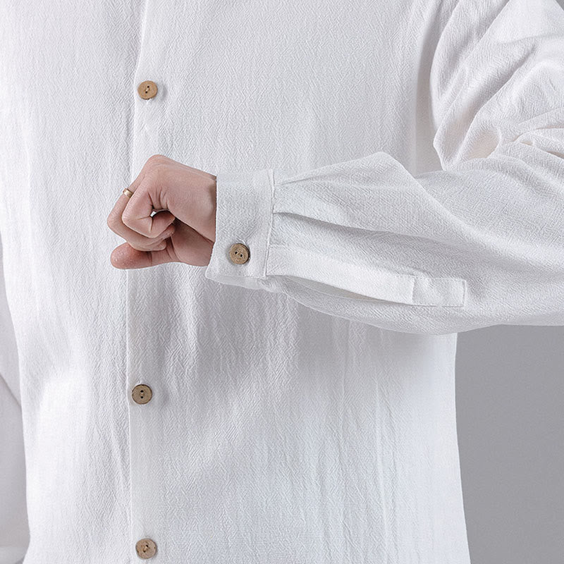 Chemise en coton à manches longues et col montant pour homme, brodée de Buddha Stones et de nuages de bon augure - image 18