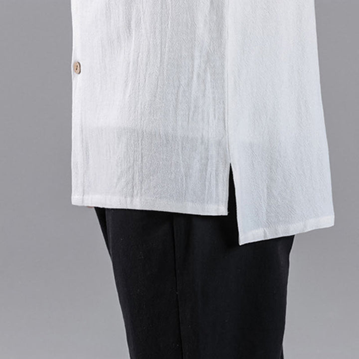 Chemise en coton à manches longues et col montant pour homme, brodée de Buddha Stones et de nuages de bon augure - image 19