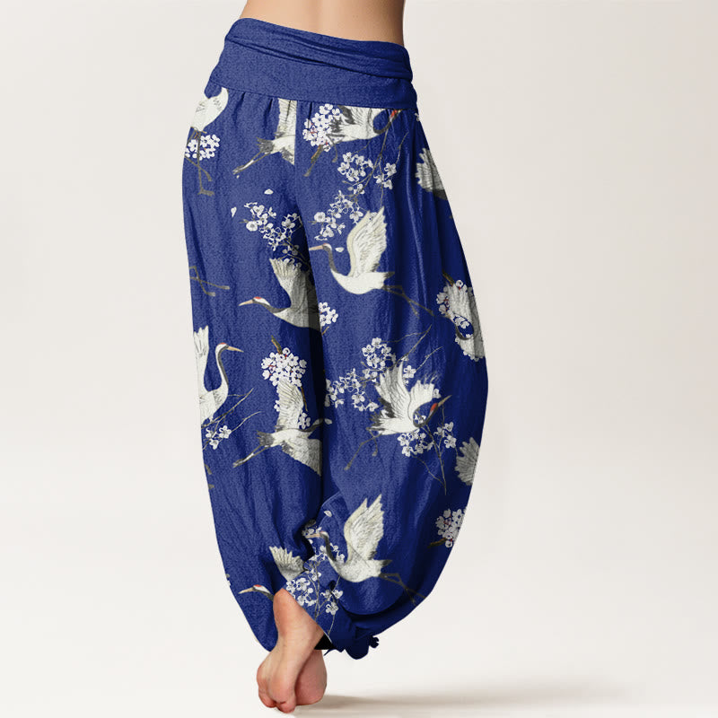 Pantalon sarouel décontracté et élégant à taille élastique pour femme, motif grue et fleurs, Buddha Stones - image 7