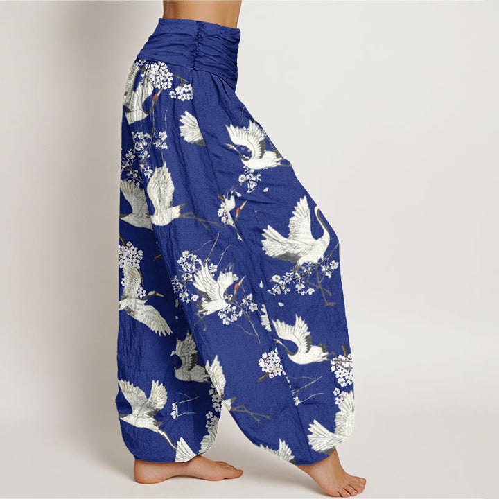 Pantalon sarouel décontracté et élégant à taille élastique pour femme, motif grue et fleurs, Buddha Stones - image 6