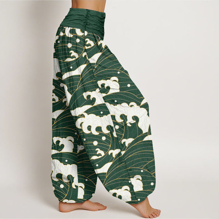 Pantalon harem femme en coton à motif vague abstrait et Buddha Stones , taille élastique - image 5