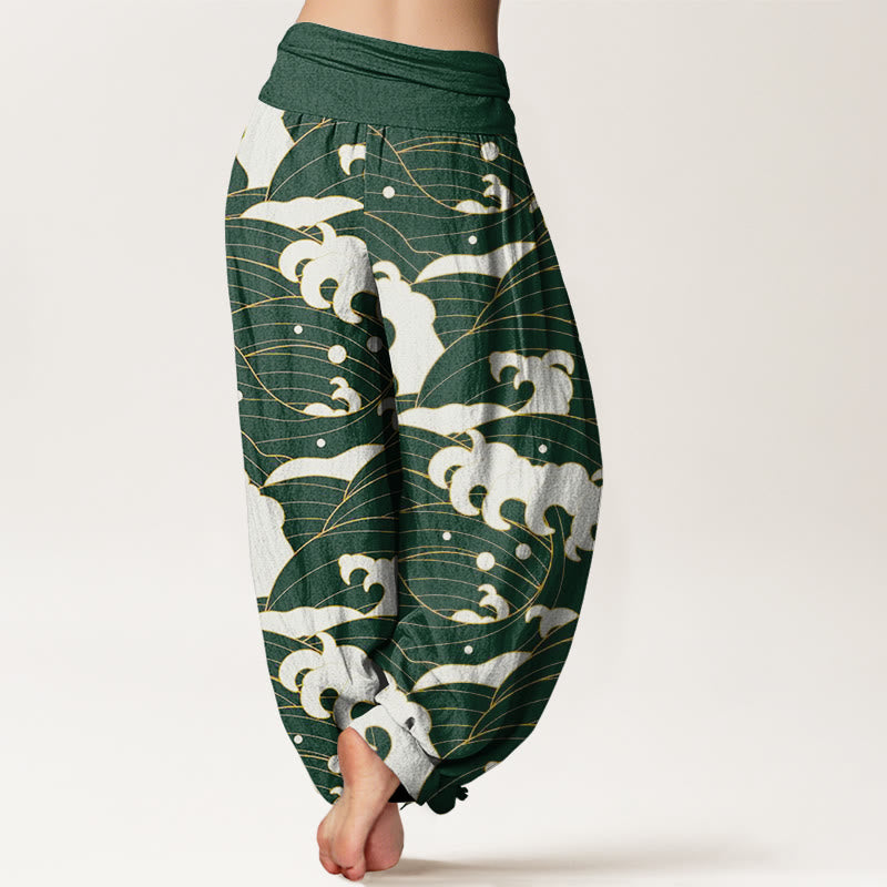 Pantalon sarouel décontracté à taille élastique pour femme avec motif abstrait de vagues et Buddha Stones - image 7