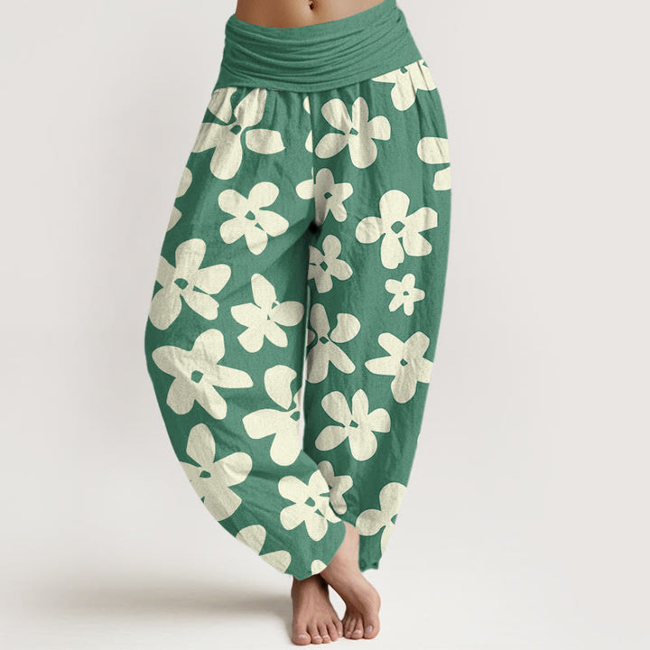Pantalon sarouel décontracté à taille élastique style bohème à fleurs pour femme Buddha Stones - Vert mer moyen - US22，UK/AU26，EU54 (6XL) - image 0