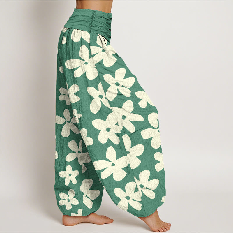 Pantalon sarouel décontracté à taille élastique style bohème à fleurs pour femme Buddha Stones - image 1