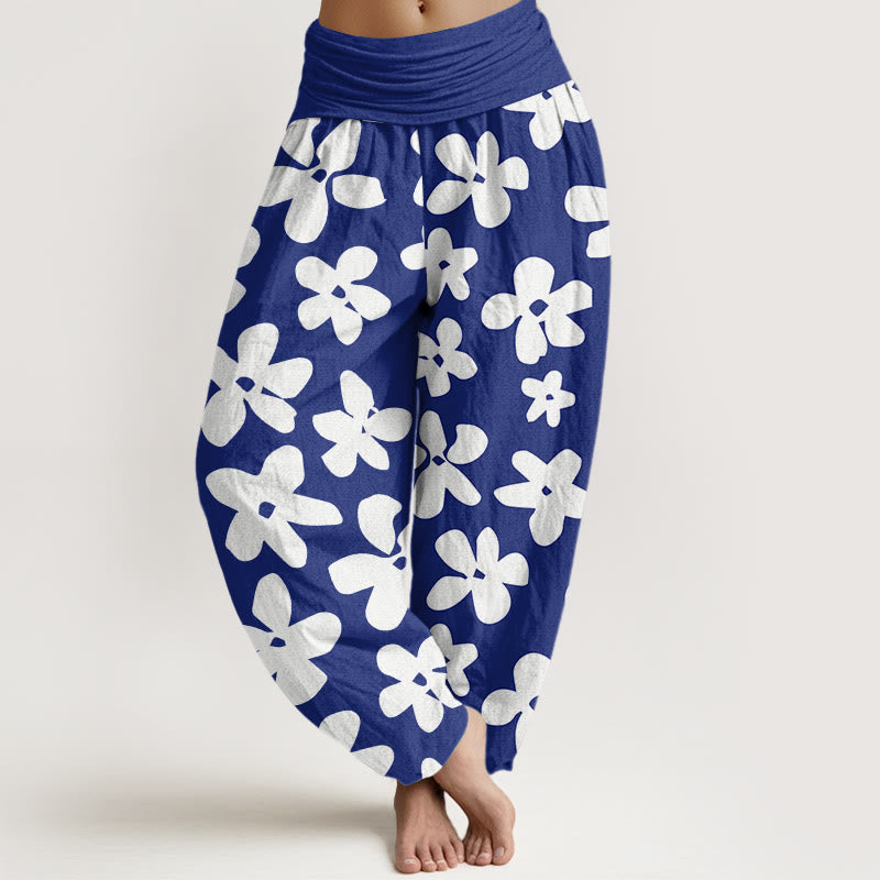Pantalon sarouel décontracté à taille élastique style bohème à fleurs pour femme Buddha Stones - Bleu foncé - US22，UK/AU26，EU54 (6XL) - image 5