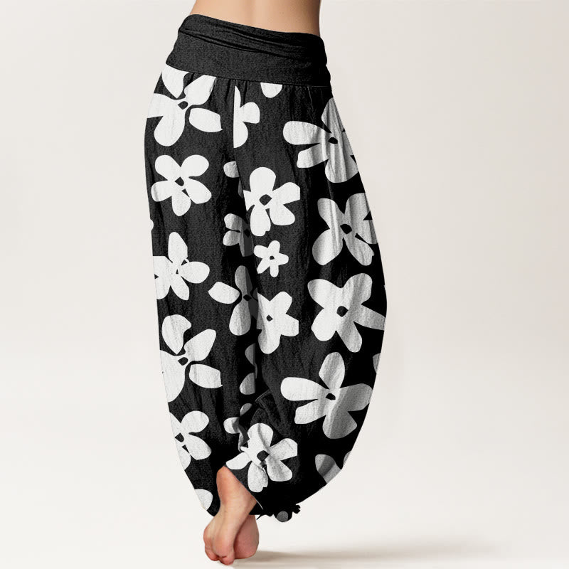 Pantalon harem à taille élastique en coton, style bohème décontracté, imprimé floral et Buddha Stones - image 9