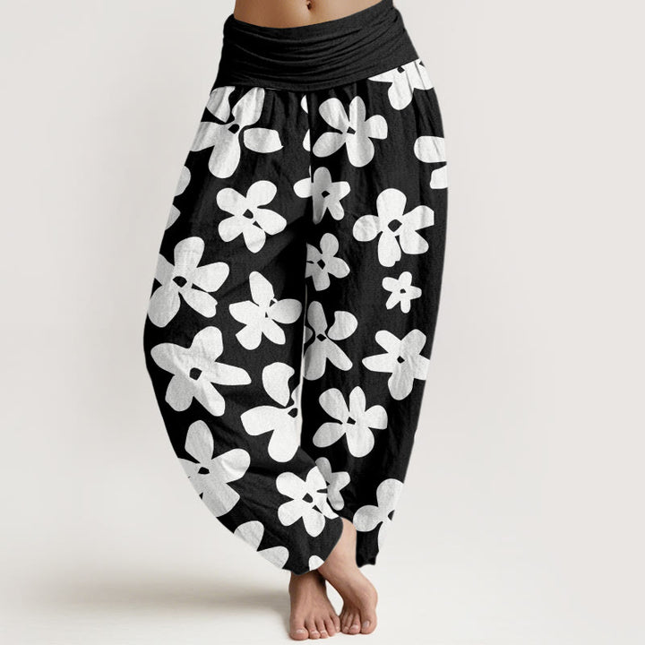 Pantalon sarouel décontracté à taille élastique style bohème à fleurs pour femme Buddha Stones - Noir - US22，UK/AU26，EU54 (6XL) - image 8