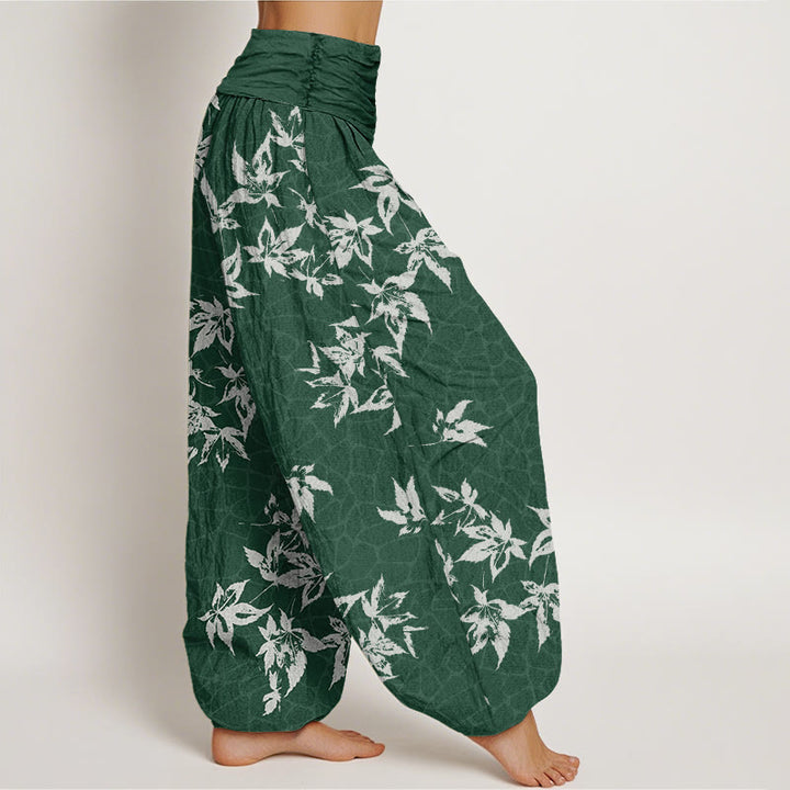 Pantalon sarouel décontracté à taille élastique pour femme avec motif feuille d'érable et Buddha Stones - image 1