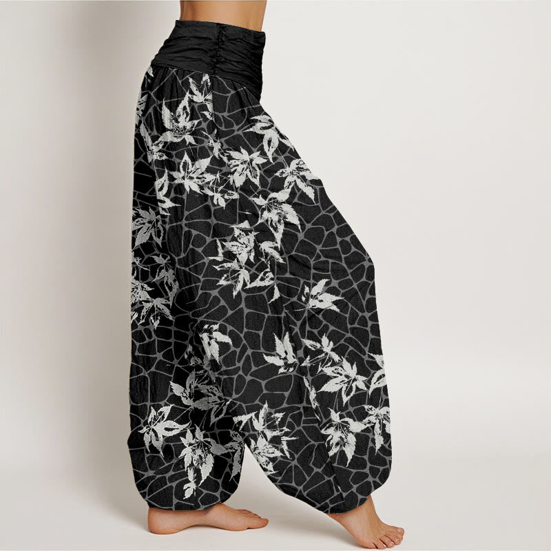 Pantalon harem femme en coton à motif feuille d'érable et Buddha Stones, taille élastique - image 8