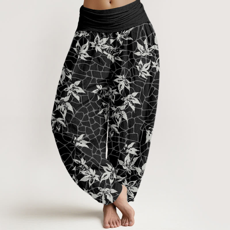 Pantalon sarouel décontracté à taille élastique pour femme avec motif feuille d'érable et Buddha Stones - Noir - US22，UK/AU26，EU54 (6XL) - image 8