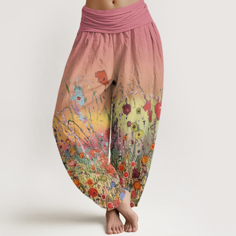 Pantalon Buddha Stones décontracté à taille élastique pour femme, motif floral coloré et dégradé - LightCoral - US22，UK/AU26，EU54 (6XL) - image 0