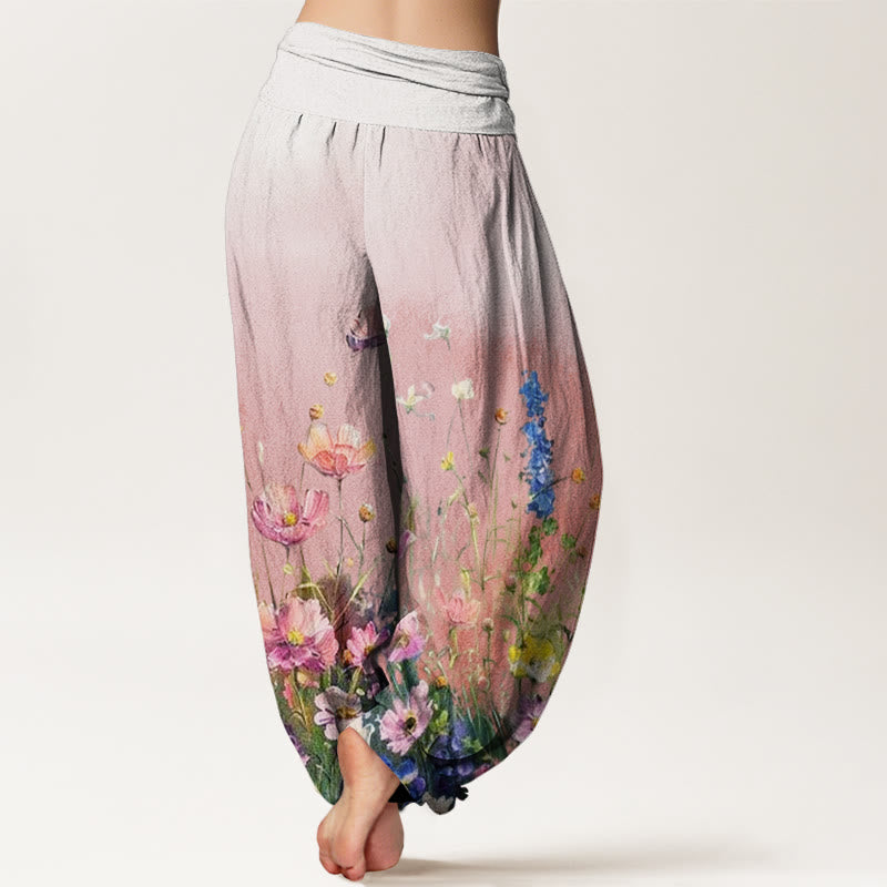 Pantalon harem femme en coton à motif floral aquarelle style décontracté avec Buddha Stones - image 2