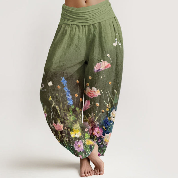 Pantalon sarouel décontracté à taille élastique pour femme, motif floral aquarelle, motif Buddha Stones - Vert olive - US22，UK/AU26，EU54 (6XL) - image 4