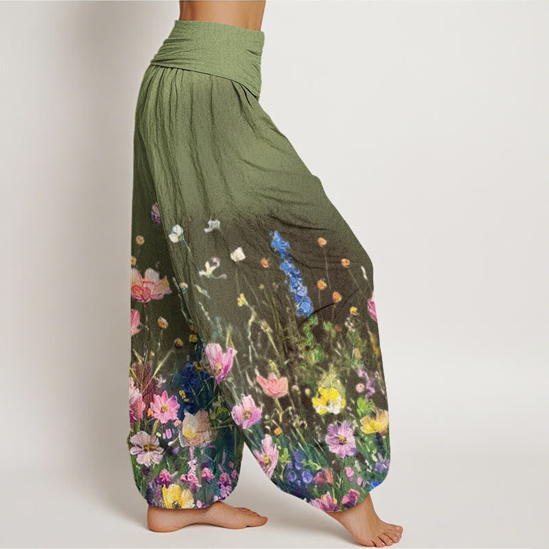 Pantalon harem femme en coton à motif floral aquarelle style décontracté avec Buddha Stones - image 5