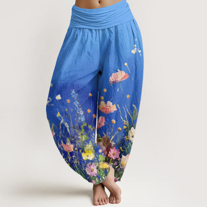 Pantalon harem femme en coton à motif floral aquarelle style décontracté avec Buddha Stones - DodgerBlue - US22，UK/AU26，EU54 (6XL) - image 7