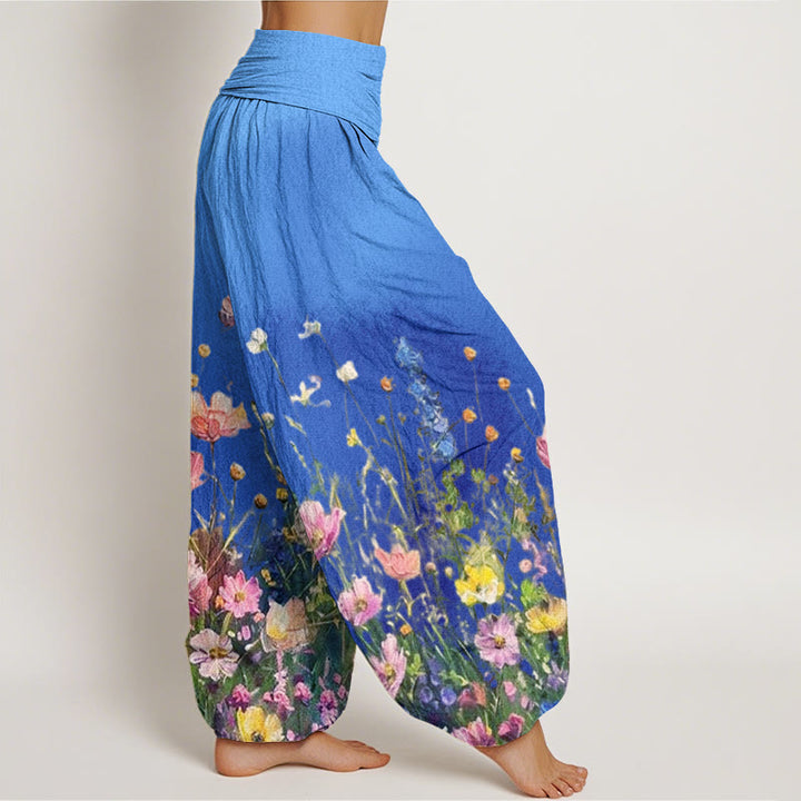 Pantalon harem femme en coton à motif floral aquarelle style décontracté avec Buddha Stones - image 8