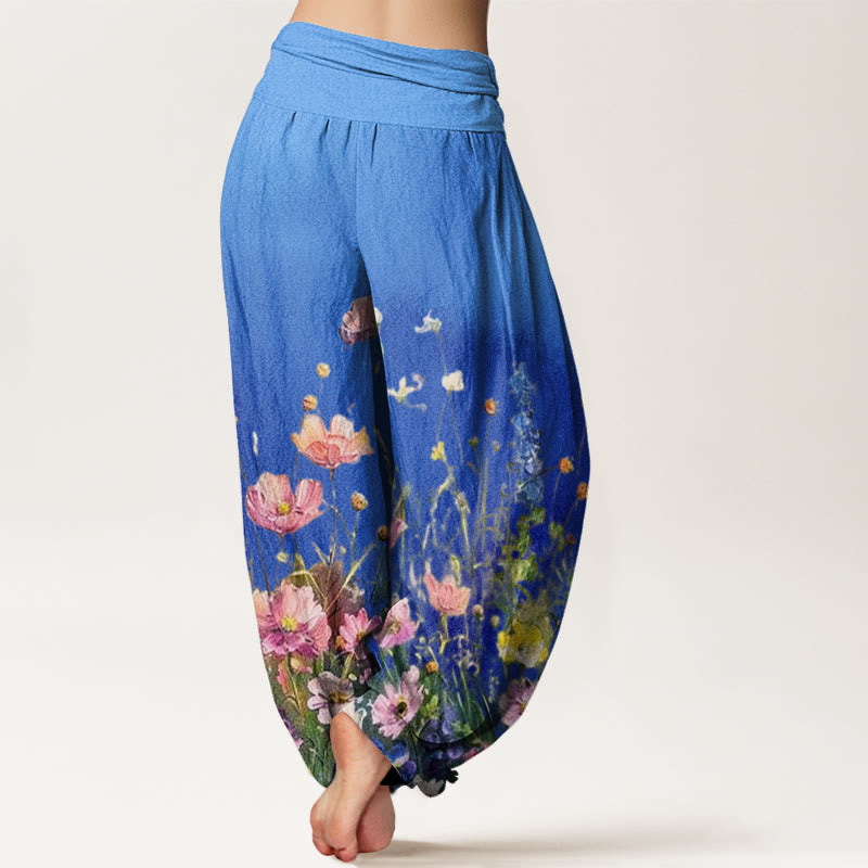 Pantalon harem femme en coton à motif floral aquarelle style décontracté avec Buddha Stones - image 9