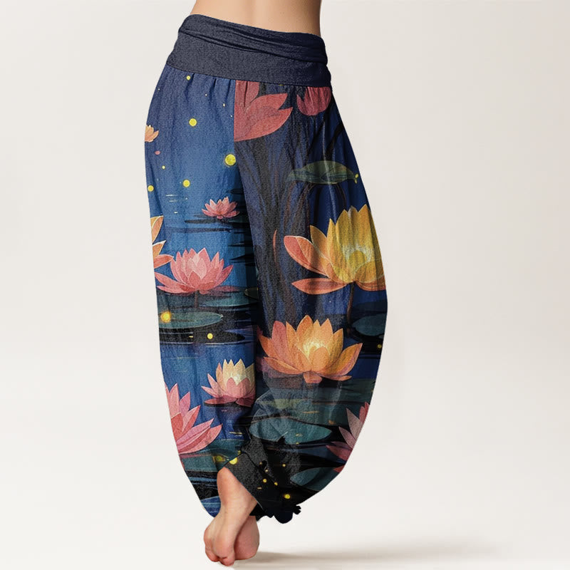 Pantalon sarouel décontracté à taille élastique pour femme, motif lotus nocturne et paisible, motif Buddha Stones - image 2