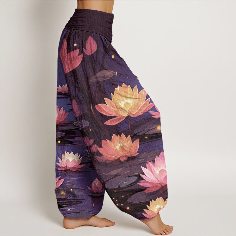 Pantalon harem femme en coton à motif lotus, style décontracté et paisible, avec Buddha Stones et taille élastique. - image 5