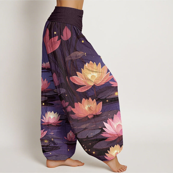 Pantalon harem femme en coton à motif lotus, style décontracté et paisible, avec Buddha Stones et taille élastique. - image 5