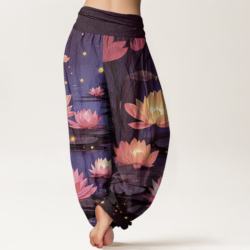 Pantalon sarouel décontracté à taille élastique pour femme, motif lotus nocturne et paisible, motif Buddha Stones - image 6