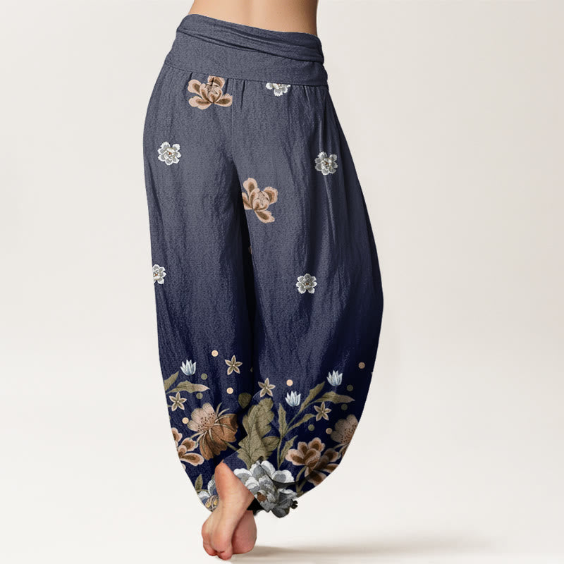 Pantalon sarouel décontracté à taille élastique pour femme avec motif de fleurs en fleurs et Buddha Stones - image 3