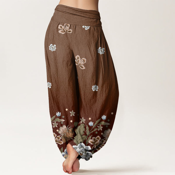 Pantalon sarouel décontracté à taille élastique pour femme avec motif de fleurs en fleurs et Buddha Stones - image 7