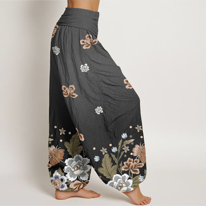 Pantalon sarouel décontracté à taille élastique pour femme avec motif de fleurs en fleurs et Buddha Stones - image 9