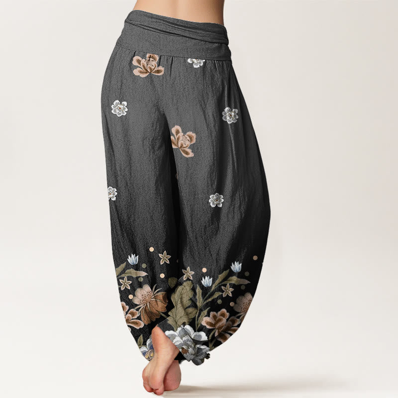 Pantalon sarouel décontracté à taille élastique pour femme avec motif de fleurs en fleurs et Buddha Stones - image 9