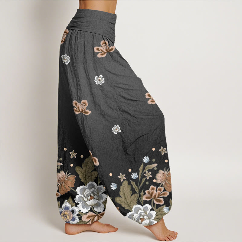 Pantalon harem à taille élastique pour femme, en coton décontracté à motif de fleurs épanouies et Buddha Stones - image 8