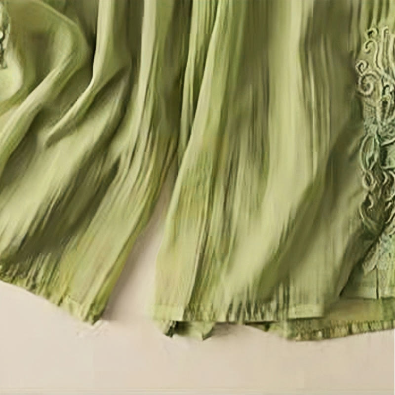 Pantalon large en coton et lin pour femme, avec poches, style rétro décontracté, broderie avec cordon de serrage, motif Buddha Stones