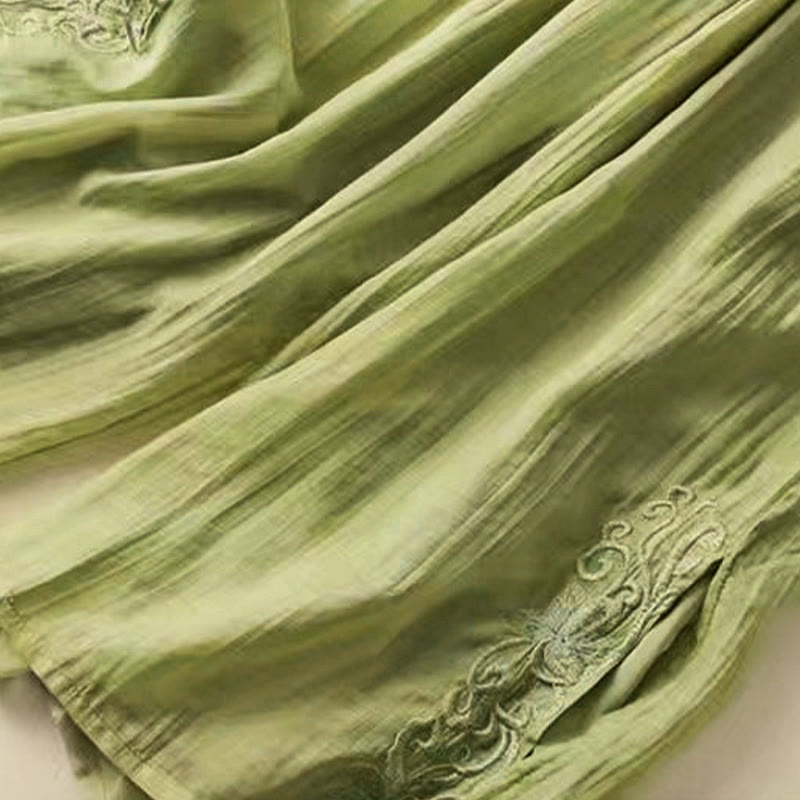 Pantalon large en coton et lin pour femme, avec poches, style rétro décontracté, broderie avec cordon de serrage, motif Buddha Stones - image 8