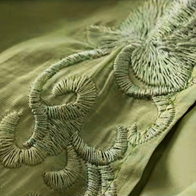 Pantalon large en coton et lin pour femme, avec poches, style rétro décontracté, broderie avec cordon de serrage, motif Buddha Stones