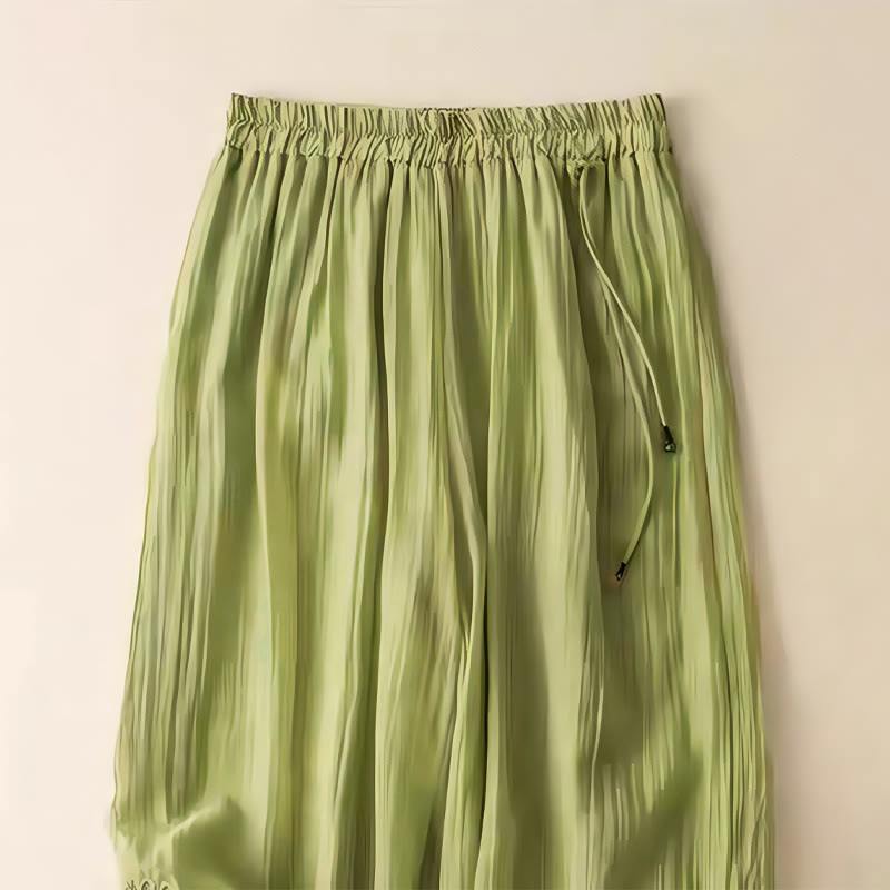Pantalon large en coton et lin pour femme, avec poches, style rétro décontracté, broderie avec cordon de serrage, motif Buddha Stones