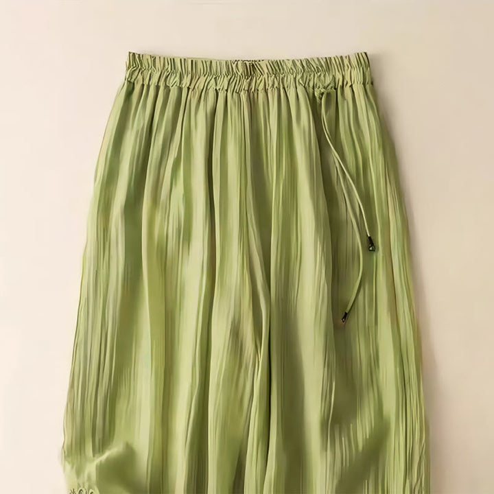 Pantalon large en coton et lin pour femme, avec poches, style rétro décontracté, broderie avec cordon de serrage, motif Buddha Stones