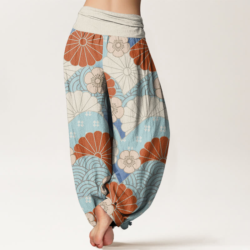 Pantalon sarouel décontracté à taille élastique pour femme, motif abstrait de pétales et de vagues, motif Buddha Stones - image 2