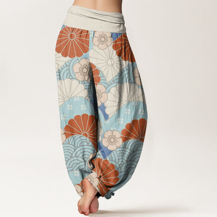 Pantalon sarouel décontracté à taille élastique pour femme, motif abstrait de pétales et de vagues, motif Buddha Stones - image 3