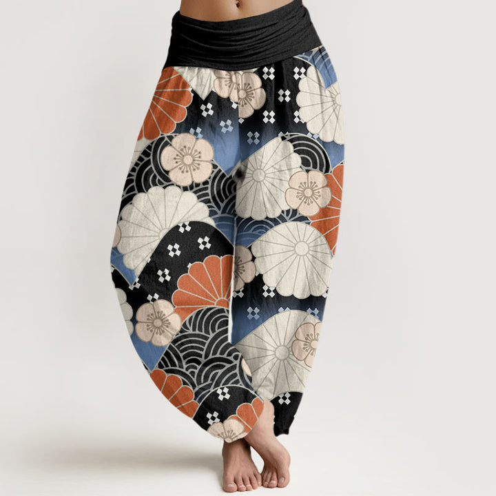 Pantalon sarouel décontracté à taille élastique pour femme, motif abstrait de pétales et de vagues, motif Buddha Stones - Noir - US22，UK/AU26，EU54 (6XL) - image 8