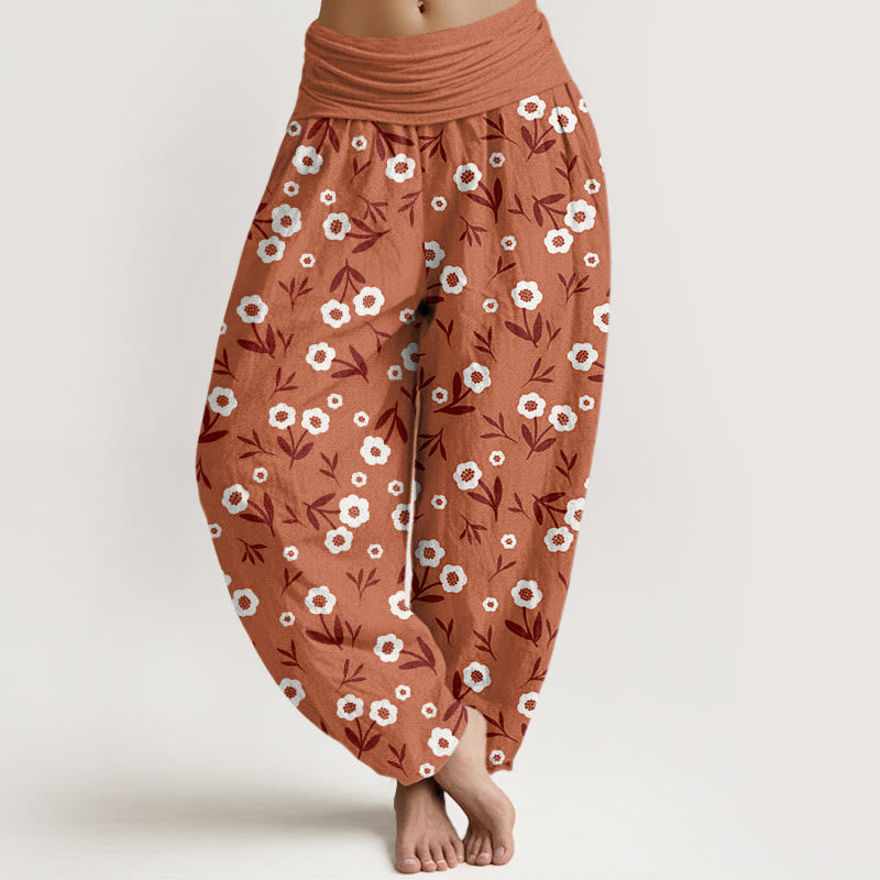 Pantalon sarouel décontracté à taille élastique pour femme, motif fleurs et feuilles, Buddha Stones - Chocolat - US22，UK/AU26，EU54 (6XL) - image 0