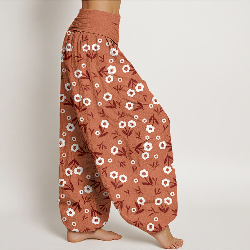 Pantalon harem femme en coton à taille élastique, motif fleurs et feuilles, style décontracté et simple, Buddha Stones - image 1