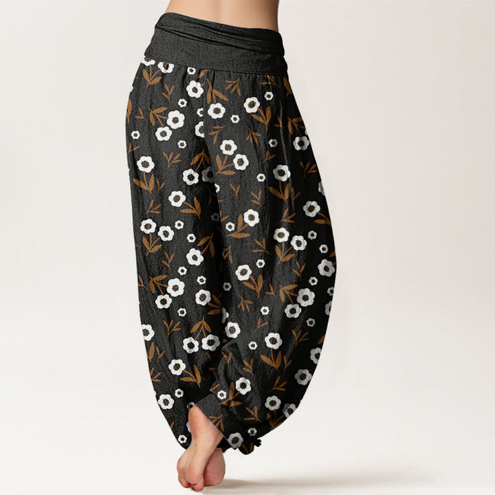 Pantalon sarouel décontracté à taille élastique pour femme, motif fleurs et feuilles, Buddha Stones - image 9