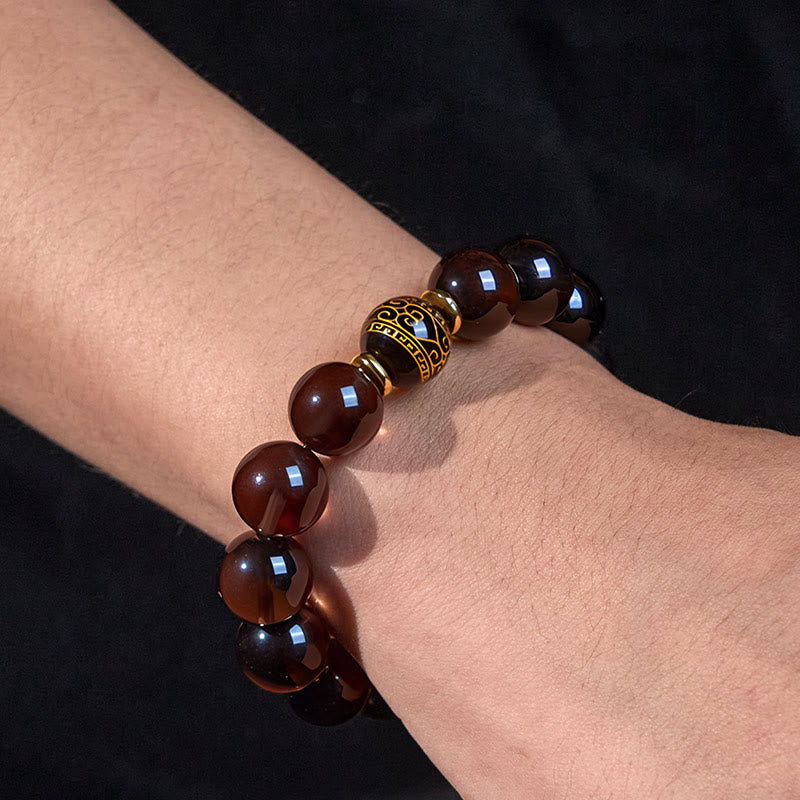 Bracelet Courage en obsidienne glacée et sanskrit estampillé or Buddha Stones