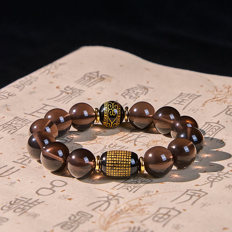 Bracelet Courage en obsidienne glacée et sanskrit estampillé or Buddha Stones