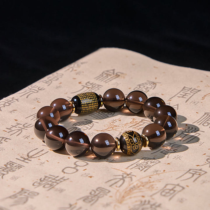 Bracelet Courage en obsidienne glacée et sanskrit estampillé or Buddha Stones