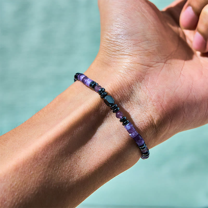 Bracelet de conscience spirituelle en améthyste et hématite avec Buddha Stones - image 3